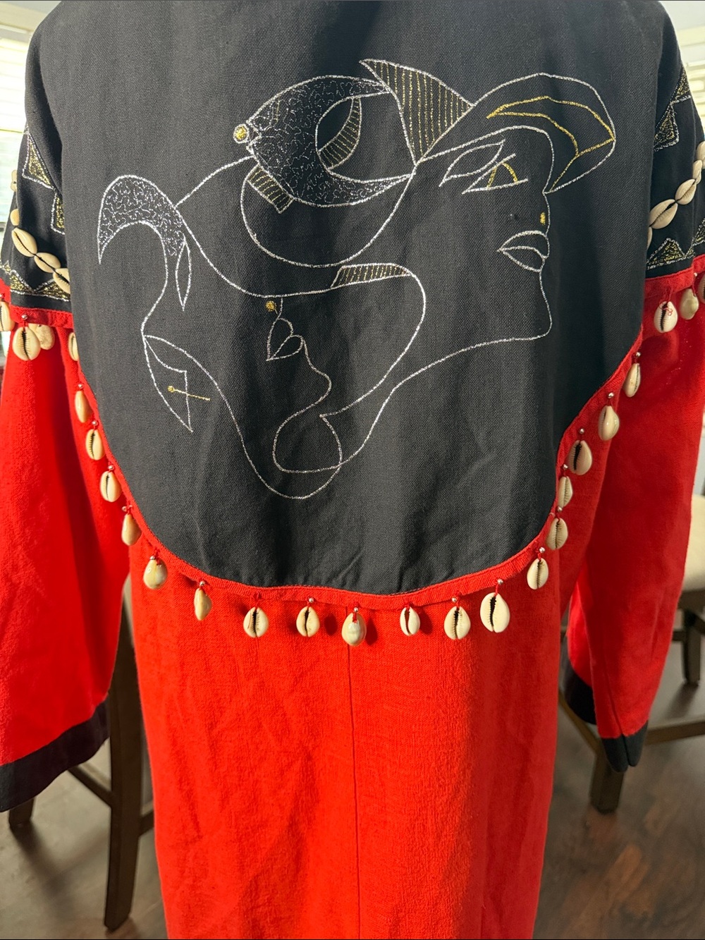 Source Unknown Red Long Sleeve Open-Front Dress with Black Trim - Picture 3 of 16